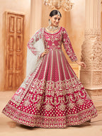 Monjolika Fashion Rani Pink Color Art Silk Embroidered Anarkali Salwar Kameez | Grocsy