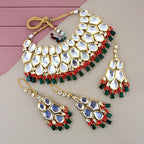 Tehzeeb Creations Back Meenakari Gold-Polished Multicolor Color Tika Earring Jewellery Set Uncut Big Faux Kundan Dibbi Kundan Choker Necklace Set | Grocsy