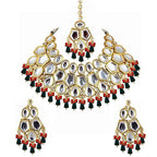 Tehzeeb Creations Back Meenakari Gold-Polished Multicolor Color Tika Earring Jewellery Set Uncut Big Faux Kundan Dibbi Kundan Choker Necklace Set | Grocsy