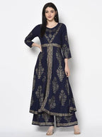 Aniyah Rayon Navy Blue Color Gold Print Flared Slip-On Palazzo (AN-193K) | Grocsy