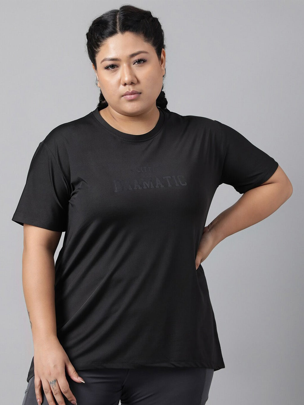 MKH Plus Size Relaxed Fit Typography Printed Dri-Fit Sports T-shirt | Grocsy