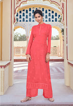 Monjolika Fashion Dark Peach Embroidered Muslin Pant Style Suit | Grocsy