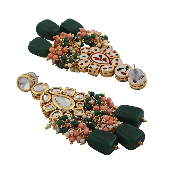 Tehzeeb Creations Gold-Polished Multicolor Kundan Stone/Uncut Kundan/Dibbi Kundan/Meena Kundan/Lucknow Kundan Bridal Set for Girls & Women | Grocsy