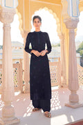 Monjolika Fashion Navy Blue Embroidered Muslin Pant Style Suit | Grocsy