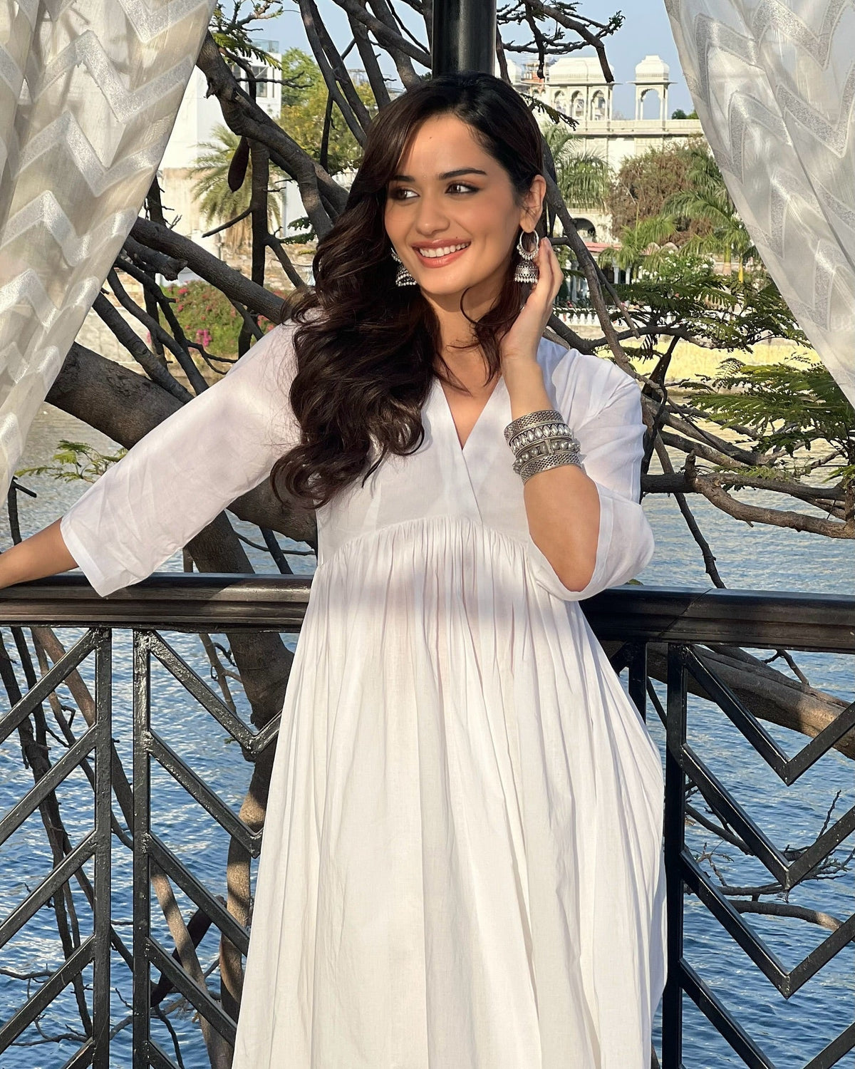 trueBrowns White Cotton Schiffli Flared Anarkali Kurta Set | Grocsy