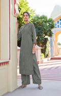 Monjolika Fashion Grey Embroidered Muslin Pant Style Suit | Grocsy