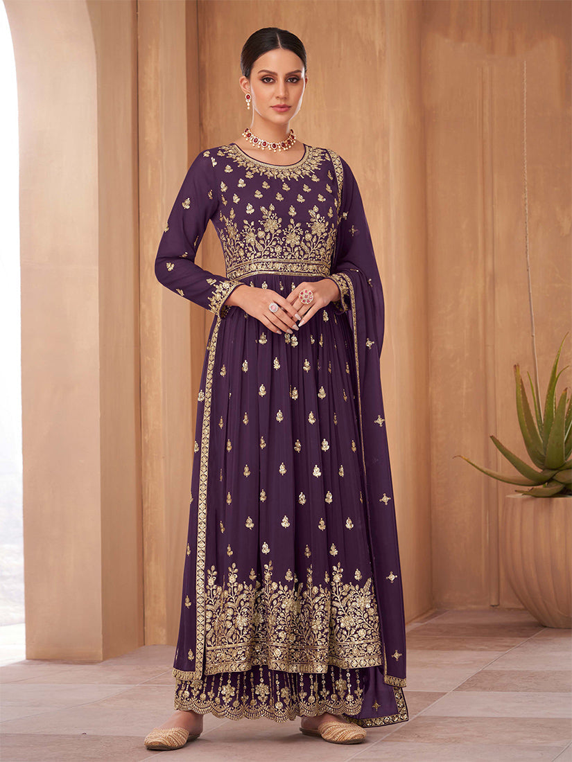Monjolika Fashion Black Color Georgette Sequins Work Palazzo Salwar Suit | Grocsy