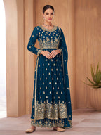 Monjolika Fashion Blue Color Georgette Sequins Work Palazzo Salwar Suit | Grocsy