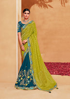 Monjolika Fashion Light Green And Teal Color Heavy Silk Embroidered Half Nd Half Saree | Grocsy