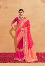 Monjolika Fashion Pink Color Heavy Silk Embroidered Half Nd Half Saree | Grocsy