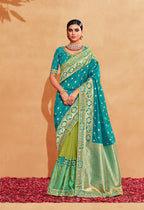 Monjolika Fashion Turquoise Color Heavy Silk Embroidered Half Nd Half Saree | Grocsy