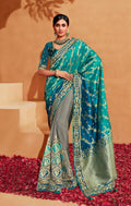 Monjolika Fashion Multi Color Heavy Silk Embroidered Half Nd Half Saree | Grocsy