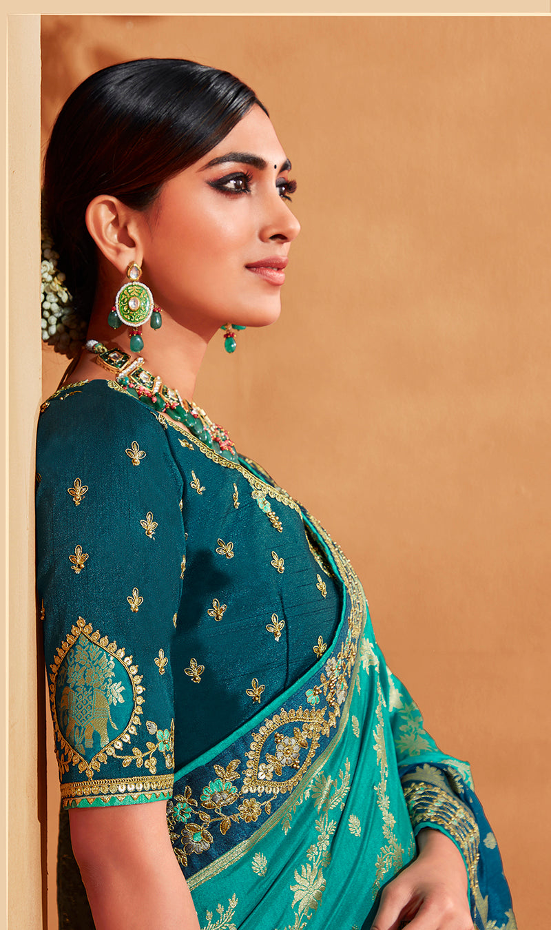 Monjolika Fashion Multi Color Heavy Silk Embroidered Half Nd Half Saree | Grocsy