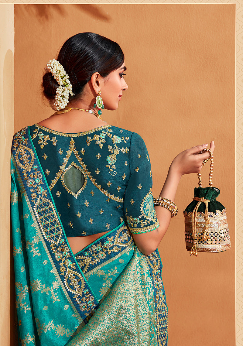 Monjolika Fashion Multi Color Heavy Silk Embroidered Half Nd Half Saree | Grocsy