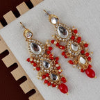 Tehzeeb Creations Gold-Polished White Red Color Tika Earring Necklace Combo Kundan Jewellery Set | Grocsy