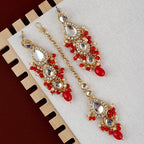 Tehzeeb Creations Gold-Polished White Red Color Tika Earring Necklace Combo Kundan Jewellery Set | Grocsy