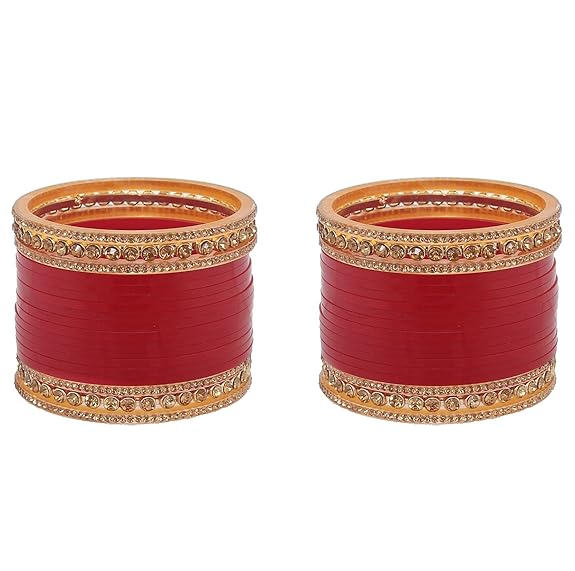 Tehzeeb Creations Bridal Bangle Set Wedding punjabi chuda, Designer chura CZ Stone Maroon Color Choora Set for Women | Grocsy