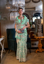 Monjolika Fashion Light Blue Color Linen Trendy Saree With Blouse | Grocsy