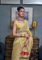 Monjolika Fashion Light Yellow Color Linen Trendy Saree With Blouse | Grocsy
