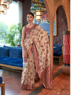 Monjolika Fashion Blush Pink Color Organza Weaving Print Saree | Grocsy