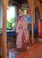 Monjolika Fashion Light Pink Color Organza Weaving Print Saree | Grocsy