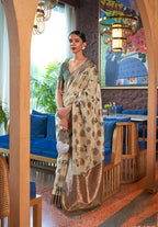 Monjolika Fashion Light Green Color Organza Weaving Print Saree | Grocsy