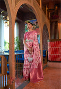 Monjolika Fashion Light Pink Color Organza Weaving Print Saree | Grocsy