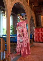 Monjolika Fashion Light Pink Color Organza Weaving Print Saree | Grocsy