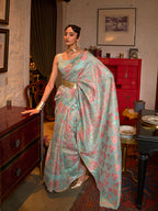 Monjolika Fashion Sky Blue Color Silk Printed Classic Saree | Grocsy