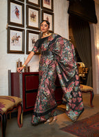 Monjolika Fashion Black Color Silk Printed Classic Saree | Grocsy
