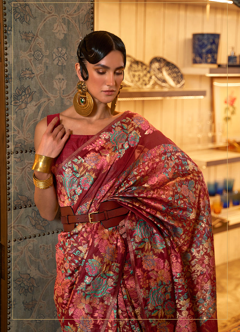 Monjolika Fashion Red Color Silk Printed Classic Saree | Grocsy