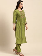 All About You Women Ethnic Motifs Embroidered Sequinned Kurta With Trousers | Grocsy