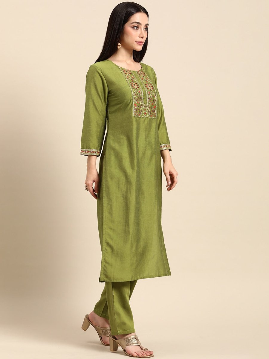 All About You Women Ethnic Motifs Embroidered Sequinned Kurta With Trousers | Grocsy