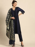 All About You Women Navy Blue Zari Detailed Regular Kurta with Trousers & Dupatta | Grocsy