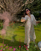 trueBrowns Off-White Cotton Floral Embroidered Flared Kurta Set | Grocsy