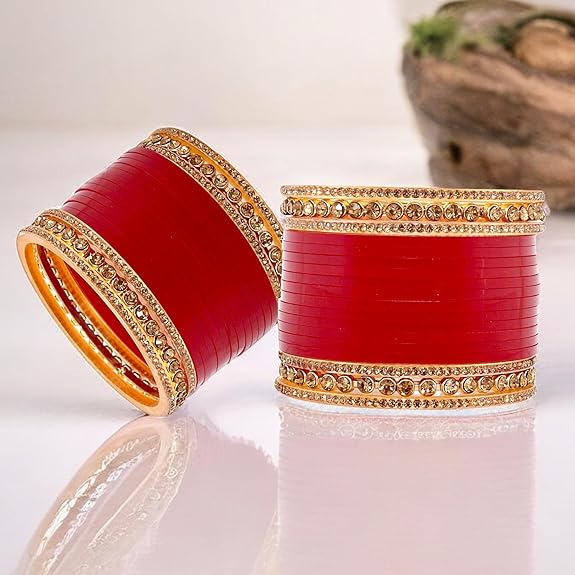 Tehzeeb Creations Bridal Bangle Set Wedding punjabi chuda, Designer chura CZ Stone Maroon Color Choora Set for Women | Grocsy