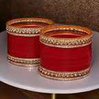 Tehzeeb Creations Bridal Bangle Set Wedding punjabi chuda, Designer chura CZ Stone Maroon Color Choora Set for Women | Grocsy