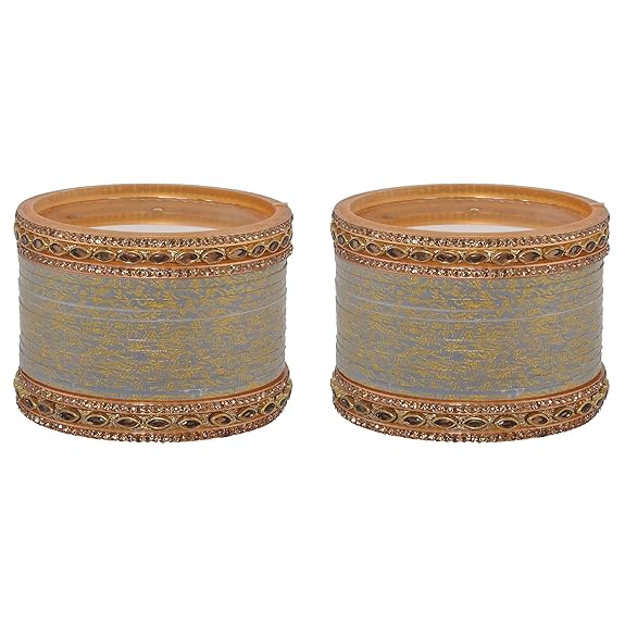 Tehzeeb Creations Bridal Bangle set Wedding Punjabi chuda Designer chura CZ Stone with Kundan Stone Grey Color choora | Grocsy