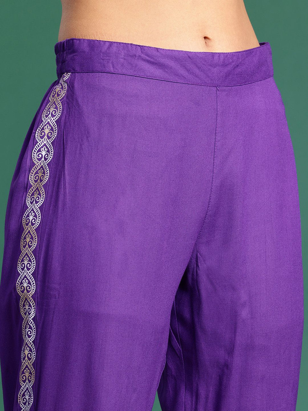 Sangria Ethnic Motifs Printed Gotta Patti Ethnic Kurti With Trousers | Grocsy