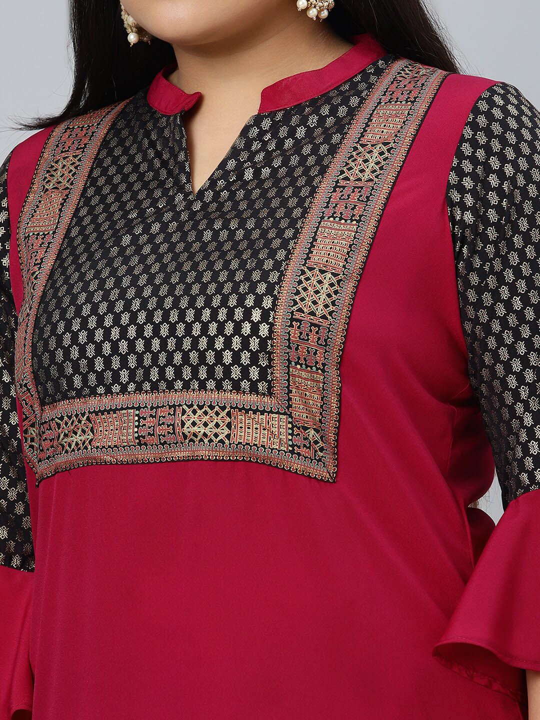 Sztori Plus Size Abstract Printed Straight Kurta with Trousers | Grocsy