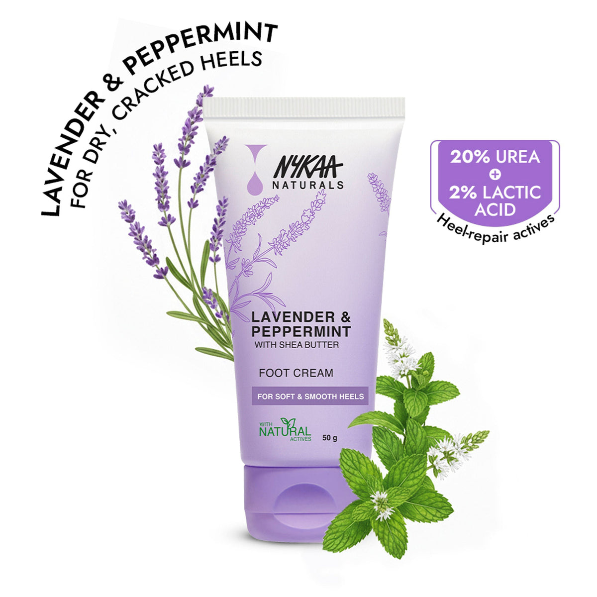Nykaa Skin Happy Heels 20%Urea, 2%Lactic Acid Foot Cream-Dry & Cracked Feet - Lavender & Peppermint | Grocsy