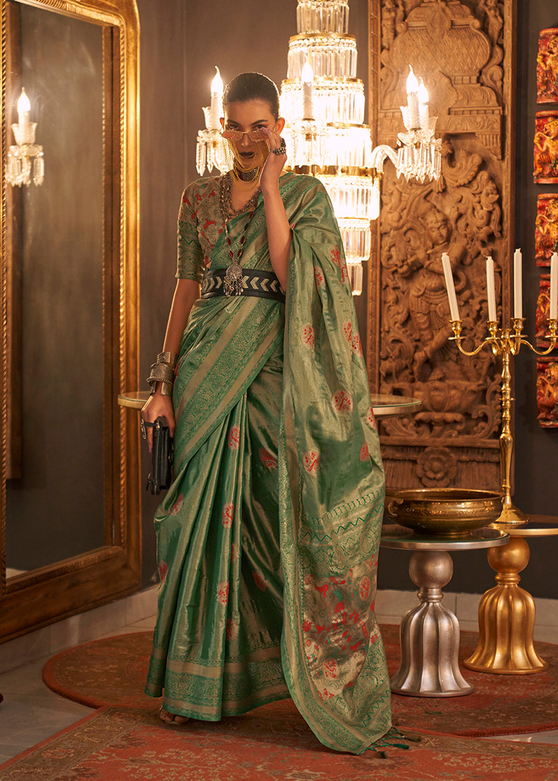 Monjolika Fashion Green Color Silk Women'S Traditional Saree | Grocsy
