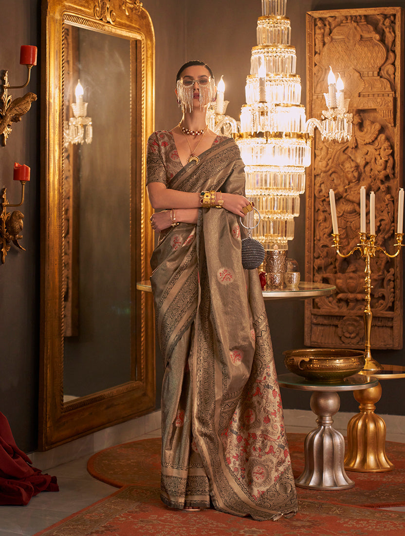 Monjolika Fashion Light Brown Color Silk Women'S Traditional Saree | Grocsy