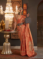 Monjolika Fashion Orange Color Silk Women'S Traditional Saree | Grocsy