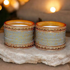 Tehzeeb Creations Bridal Bangle set Wedding Punjabi chuda Designer chura CZ Stone with Kundan Stone Grey Color choora | Grocsy