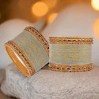 Tehzeeb Creations Bridal Bangle set Wedding Punjabi chuda Designer chura CZ Stone with Kundan Stone Grey Color choora | Grocsy