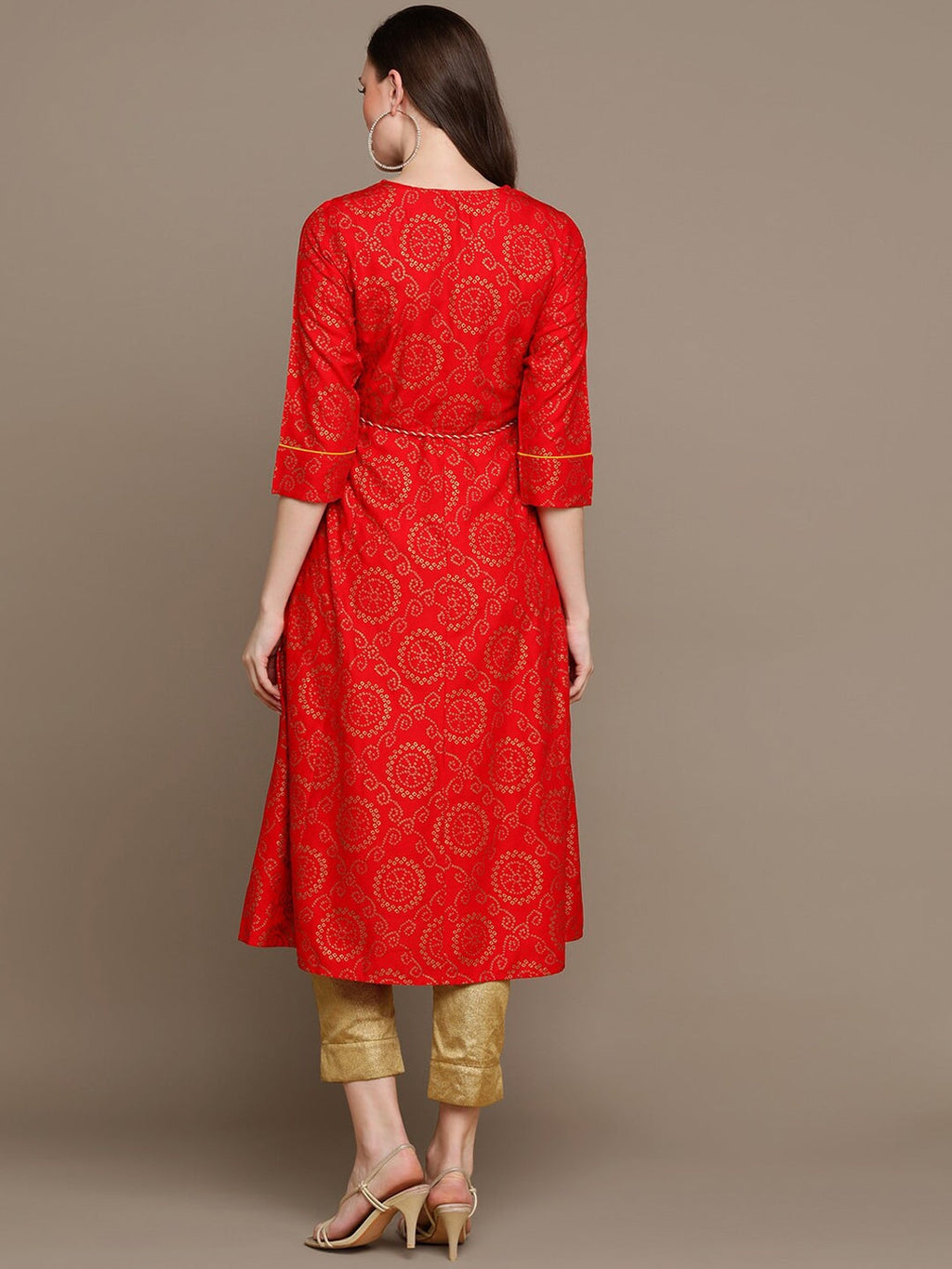 HERE&NOW Bandhani Printed Thread Work Embroidered Anarkali Kurta | Grocsy