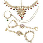 Tehzeeb Creations Traditional Gold-Polished Designer Multi Color Dulhan Choker Kundan Bridal Set | Grocsy
