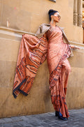 Monjolika Fashion Satin Orange Printed Trendy Saree | Grocsy
