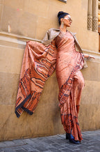 Monjolika Fashion Satin Orange Printed Trendy Saree | Grocsy